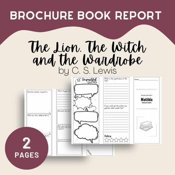 Preview of The Lion, The Witch and the Wardrobe Book Report Brochure, PDF, 2 Pages