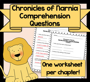 Preview of The Lion, The Witch, and the Wardrobe COMPREHENSION worksheets