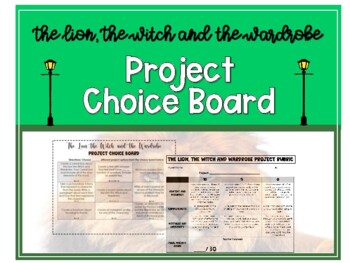 Preview of The Lion, the Witch and the Wardrobe Project Choice Board and Rubric