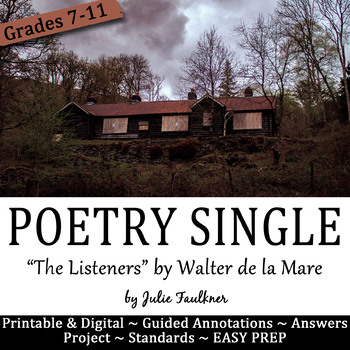 Preview of Poetry Mini Lesson, Walter de la Mare's "The Listeners" Printable and Digital