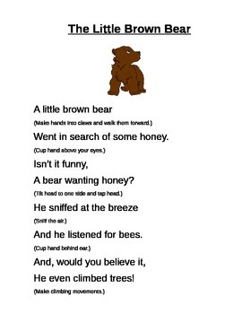 Preview of The Little Brown Bear - poem with hand movements