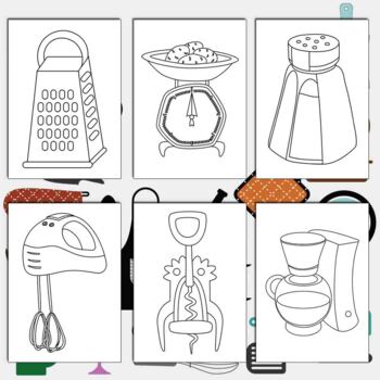 Kitchen Utensils Coloring Graphic by Revidevi · Creative Fabrica