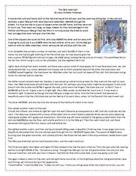 Preview of The Little Match Girl - Christmas Reading Comprehension / Vocabulary Worksheet