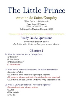 Preview of The Little Prince by Antoine de Saint-Exupéry; Multiple-Choice Quiz w/Answer Key