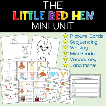 Preview of The Little Red Hen Mini Unit With Writing, Sequencing, and Vocabulary Activities