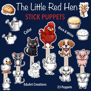 Preview of The Little Red Hen TEACHER STICK PUPPETS, story telling 23 puppets