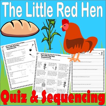 Preview of The Little Red Hen Reading Quiz Test & Story Sequencing