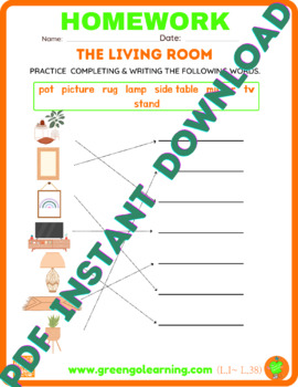 Preview of The Living Room / ESL PDF HOMEWORK / (easy task)