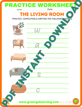 Preview of The Living Room / ESL PDF WORKSHEET /  (easy task)