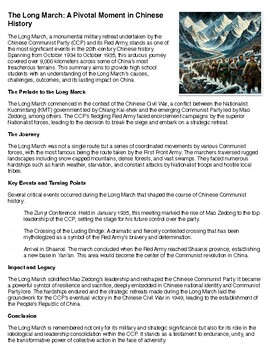 Preview of The Long March China Chinese Civil War Reading Summary and Questions