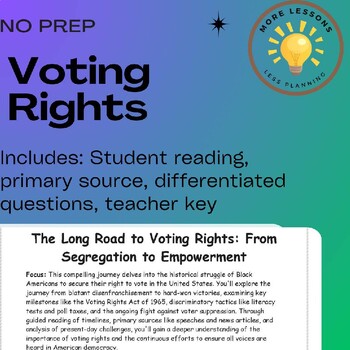 Preview of The Long Road to Voting Rights: Civil Rights Reading Comprehension Worksheet