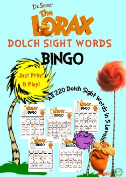 Preview of The Lorax Dolch Sight Words Bingo Cards