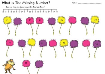 The Lorax | Dr. Seuss | Missing Number by holly crawford | TPT