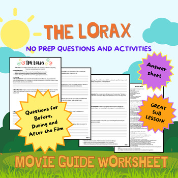 Preview of The Lorax: Movie Guide worksheet for geography class sustainability conservation