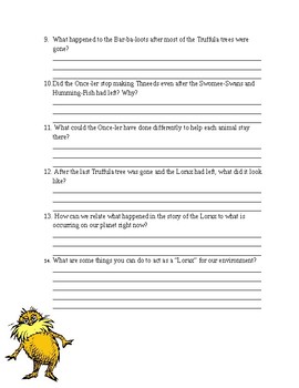 Dr. Seuss' The Lorax Movie Questions by Veronica Lopez | TpT