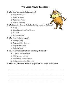 Preview of The Lorax Movie Worksheet (Simple for young kids)