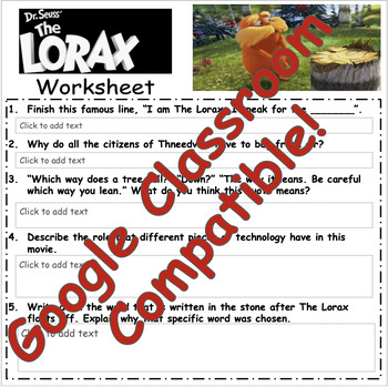 Preview of The Lorax Movie (science) Worksheet & CER (Claim, Evidence, Reasoning)