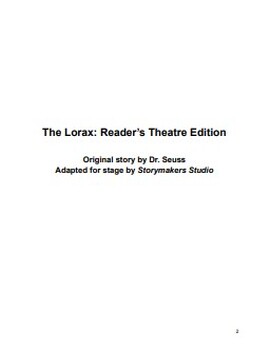 Preview of The Lorax: Reader's Theater Classroom Stage Play (NON-EDITABLE)
