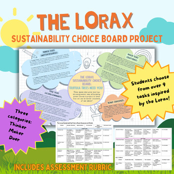 Preview of The Lorax: Sustainability Choice Board Assessment with Rubric