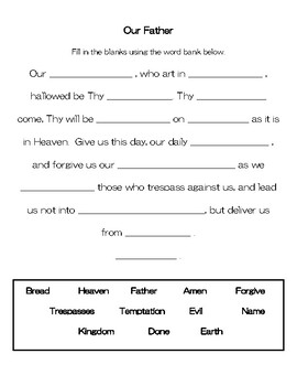 the lord s prayer our father fill in the blank vocabulary tpt