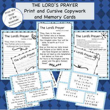 Preview of The Lord's Prayer Tracing, Copy work and Memory Cards - Print and Cursive