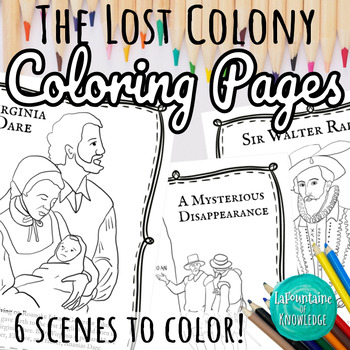 Preview of The Lost Colony of Roanoke Coloring Pages and Reading Comprehension