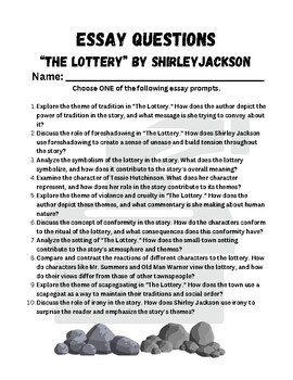 Preview of The Lottery by Shirley Jackson Essay Questions Packet (20 Prompts)