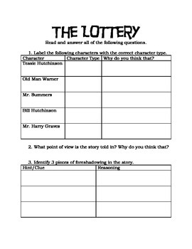 Preview of The Lottery Overview Worksheet