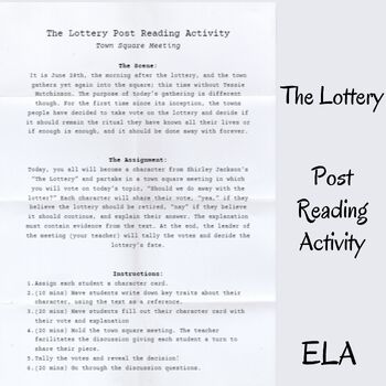 Preview of The Lottery Post Reading Activity - Town Square Meeting