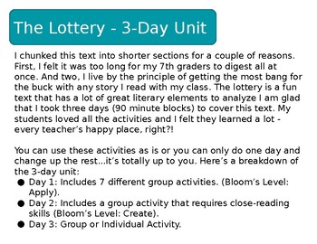 The Lottery By Shirley Jackson 3 Day Unit Group Activities Tpt