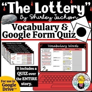 Preview of The Lottery by Shirley Jackson Whole Book Quiz & Vocabulary Activities