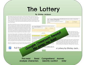 Preview of The Lottery by Shirley Jackson, story & questions - GOOGLE CLASSROOM READY!