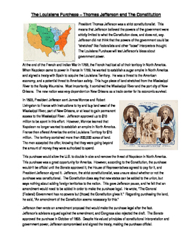 Preview of Info Read Text - The Louisiana Purchase and Thomas Jefferson (No prep/Sub Plans)
