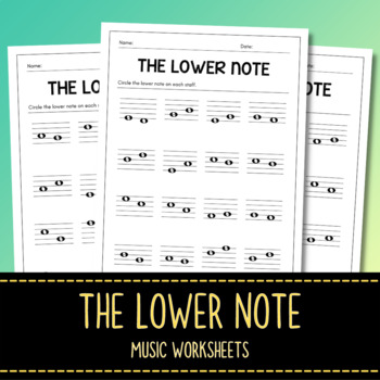 Preview of The Lower Note Music Worksheet - Note Reading - Short Assessments - No Prep