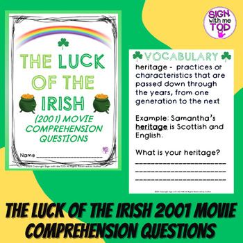 Preview of The Luck of the Irish 2001 Movie Comprehension Questions