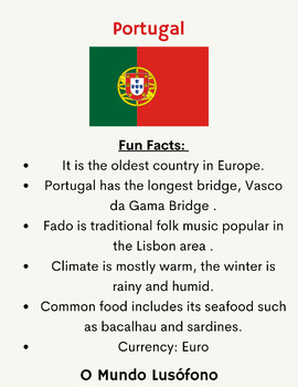 Preview of The Lusophone World / O Mundo Lusófono - Portuguese Speaking Countries Sheet