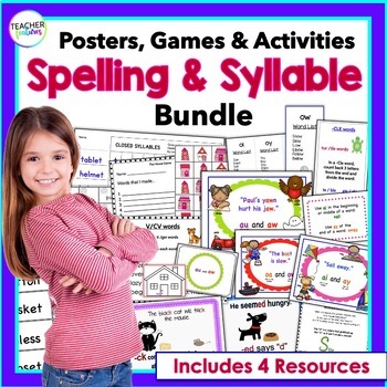 Preview of 6 SYLLABLE TYPE PHONICS RULES SYLLABLE DIVISION Poster Literacy Games SoR Bundle