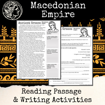 Preview of The Macedonian Empire Ancient Greece Reading Passage and Writing Tasks