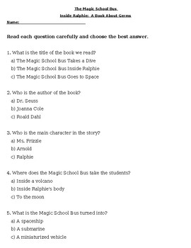 Preview of The Magic School Bus Inside Ralphie Comprehension Multiple Choice