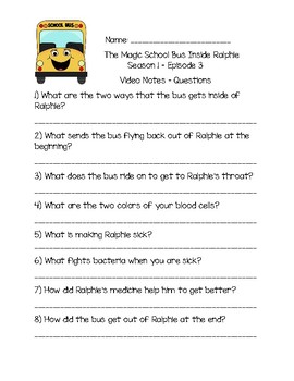 The Magic School Bus Inside Ralphie Questions And Writing Tpt