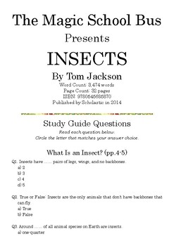 Preview of The Magic School Bus Presents INSECTS; Multiple-Choice Study Guide