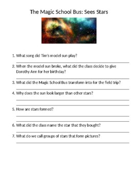 Preview of The Magic School Bus Sees Stars - questions
