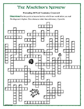 The Magician s Nephew: 50 Word Prereading Crossword Great Warm Up for