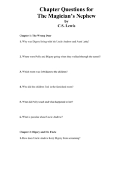 Preview of The Magician's Nephew by C.S. Lewis: Chapter Questions and Activities