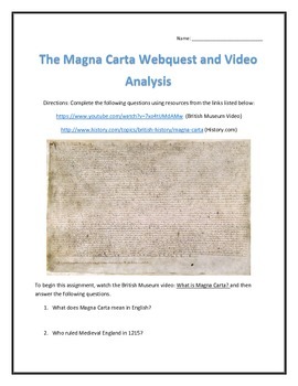 Preview of The Magna Carta- Webquest and Video Analysis with Key
