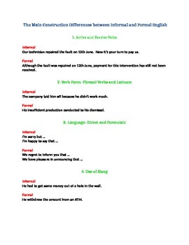 Preview of The Main Construction Differences between Informal and Formal English