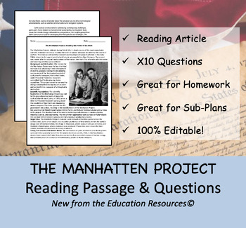 Preview of The Manhatten Project - Reading Comprehension Passage & Questions