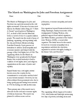 Preview of The March on Washington for Jobs and Freedom Assignment