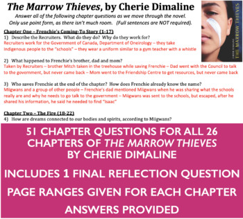 Preview of The Marrow Thieves - Chapter Questions - Novel Study - Indigenous