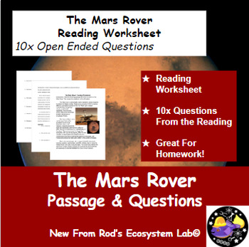 Preview of The Mars Rover Reading Worksheet FREE **Editable**